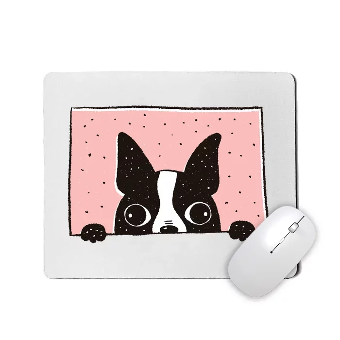 Boston Terrier Peeking Mousepad