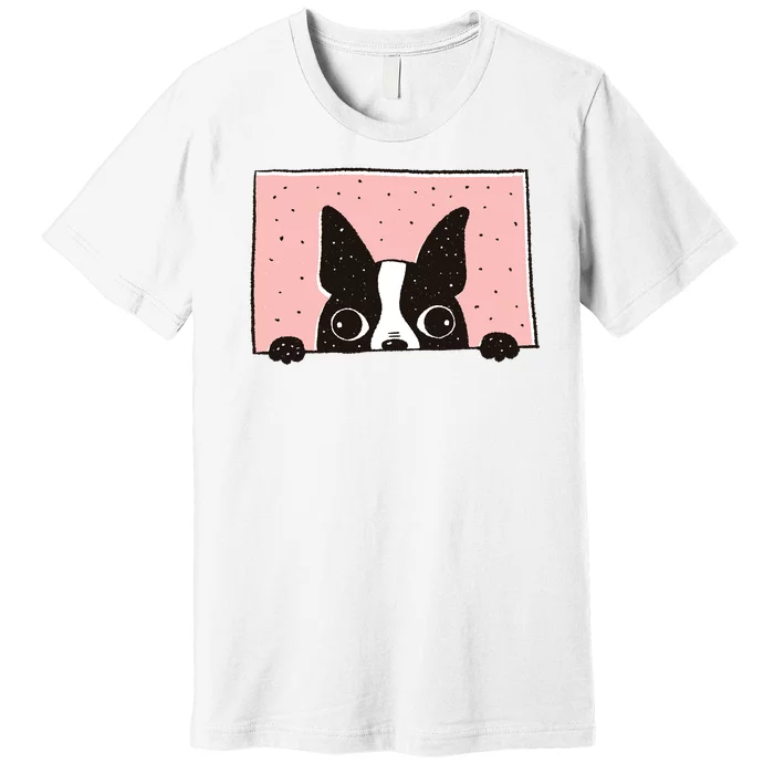 Boston Terrier Peeking Premium T-Shirt