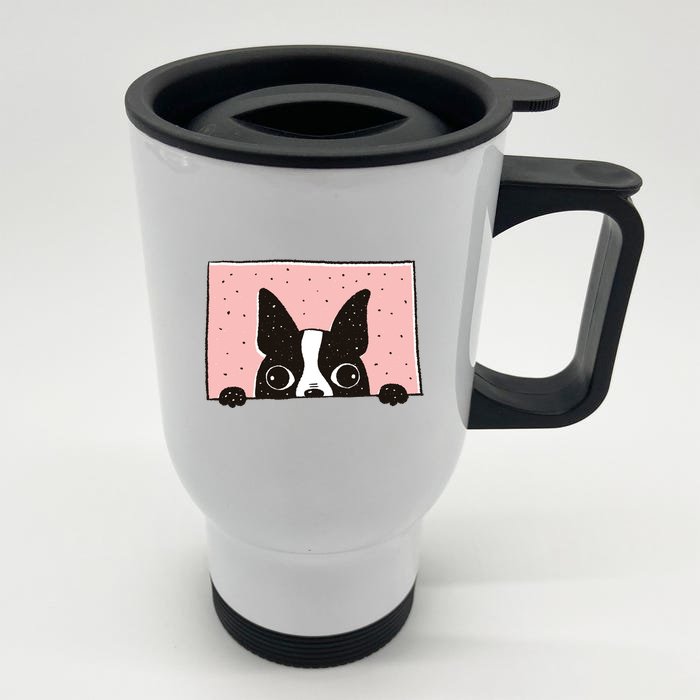 Boston Terrier Peeking Front & Back Stainless Steel Travel Mug