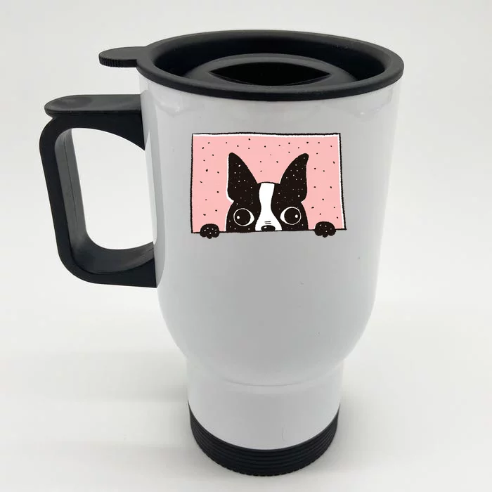 Boston Terrier Peeking Front & Back Stainless Steel Travel Mug