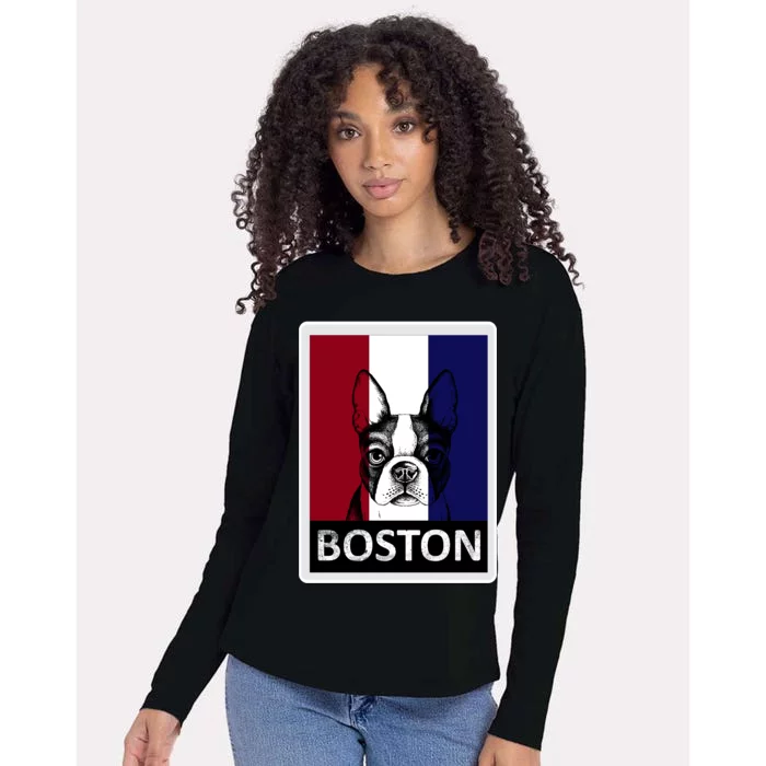 Boston Terrier Portrait Womens Cotton Relaxed Long Sleeve T-Shirt