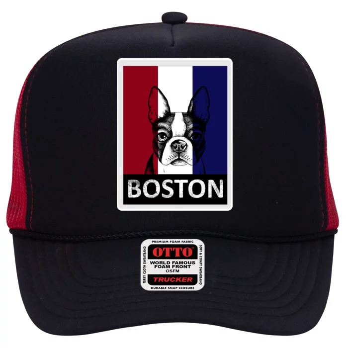 Boston Terrier Portrait High Crown Mesh Trucker Hat