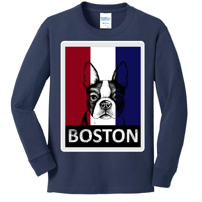 Boston Terrier Portrait Kids Long Sleeve Shirt