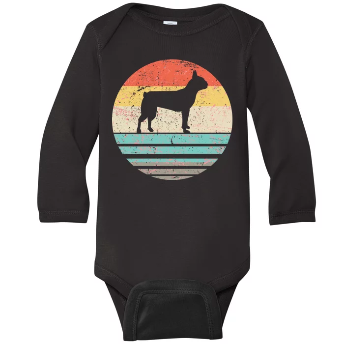 Boston Terrier Retro Sun Baby Long Sleeve Bodysuit