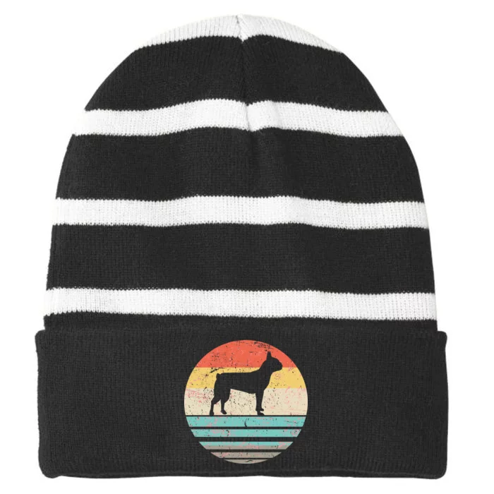 Boston Terrier Retro Sun Striped Beanie with Solid Band