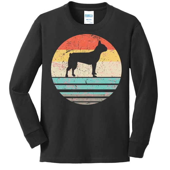 Boston Terrier Retro Sun Kids Long Sleeve Shirt