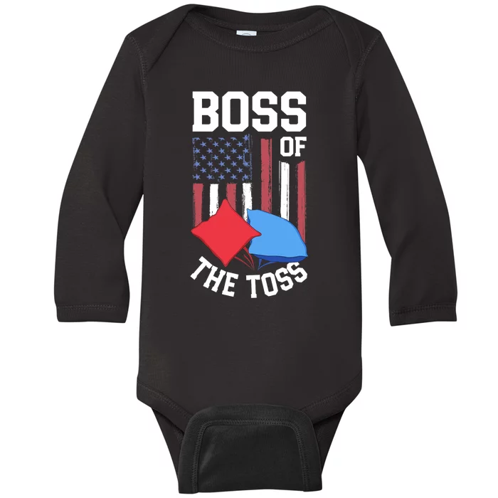 Boss Of The Toss Funny Cornhole Gifts For Bean Bag Toss Baby Long Sleeve Bodysuit