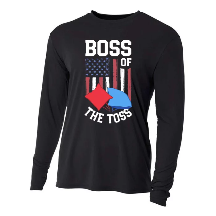 Boss Of The Toss Funny Cornhole Gifts For Bean Bag Toss Cooling Performance Long Sleeve Crew