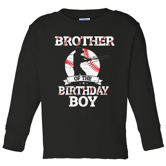 Brother Of The Birthday Boy Baseball Lover Vintage Retro Toddler Long Sleeve Shirt