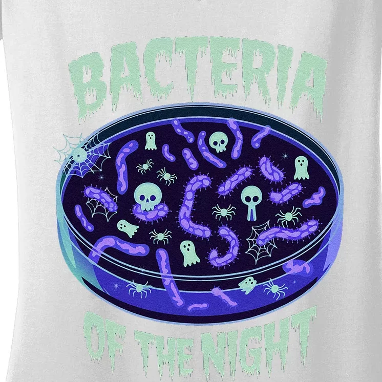 Bacteria Of The Night Halloween Edition Biology Halloween Women's V-Neck T-Shirt