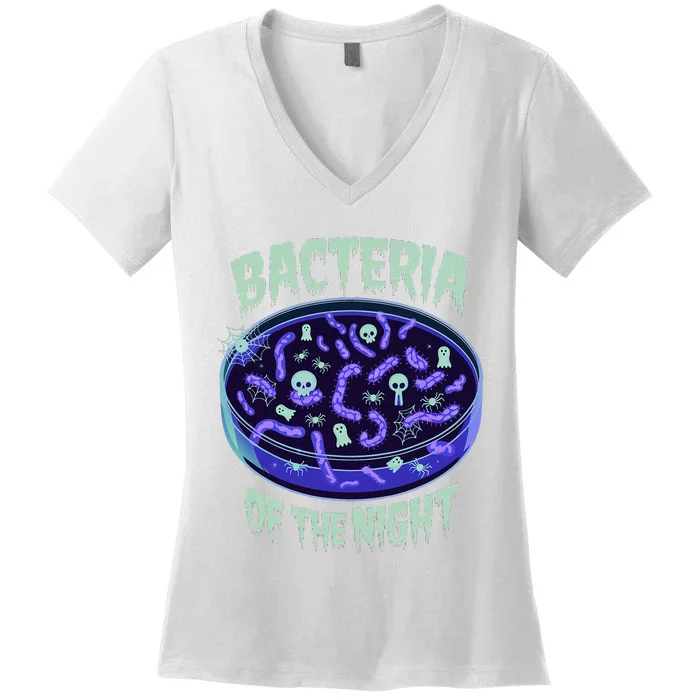 Bacteria Of The Night Halloween Edition Biology Halloween Women's V-Neck T-Shirt