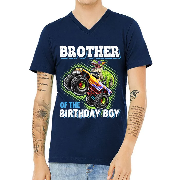 Brother Of The Birthday Boy Dinosaur Monster Truck Birthday V-Neck T-Shirt