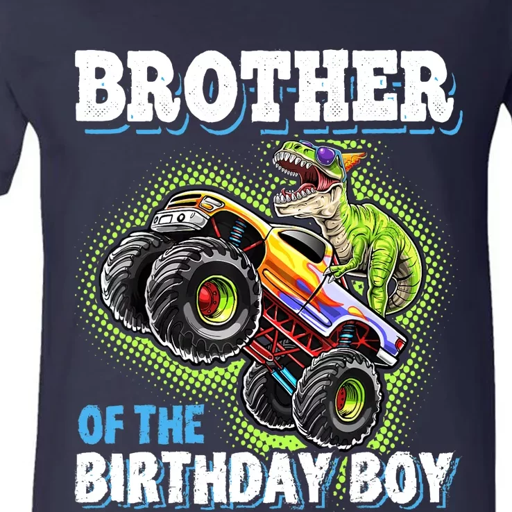 Brother Of The Birthday Boy Dinosaur Monster Truck Birthday V-Neck T-Shirt