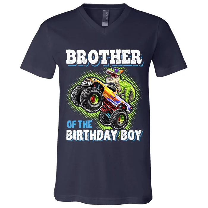 Brother Of The Birthday Boy Dinosaur Monster Truck Birthday V-Neck T-Shirt