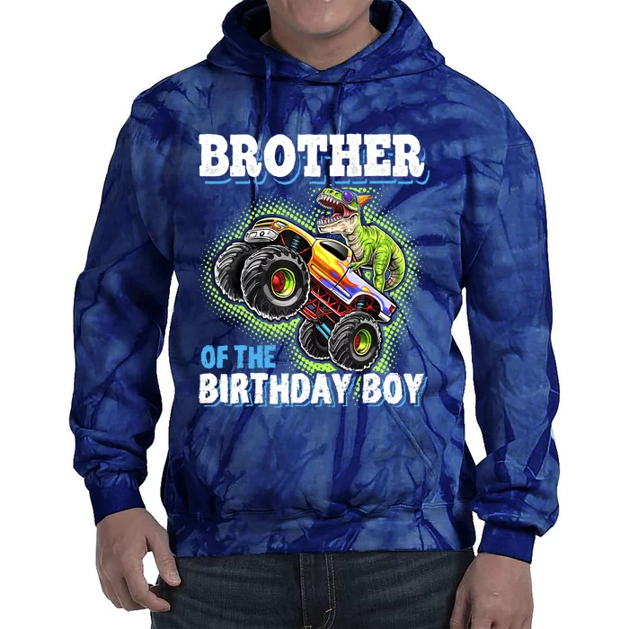 Brother Of The Birthday Boy Dinosaur Monster Truck Birthday Tie Dye Hoodie