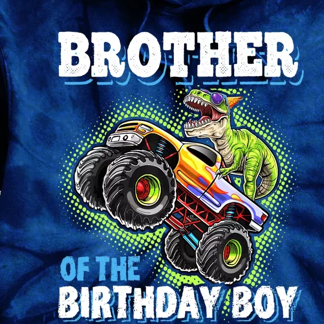 Brother Of The Birthday Boy Dinosaur Monster Truck Birthday Tie Dye Hoodie