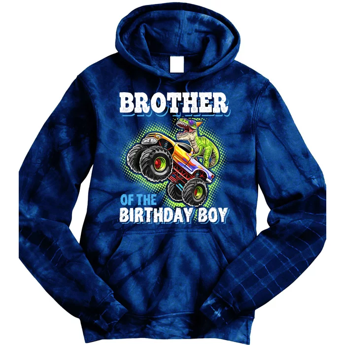 Brother Of The Birthday Boy Dinosaur Monster Truck Birthday Tie Dye Hoodie