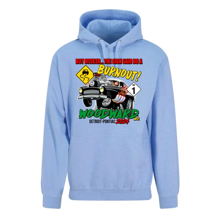 But Officer The Sign Said Do A Burnuout Woodward Ave Detroit To Pontiac 2024 Unisex Surf Hoodie