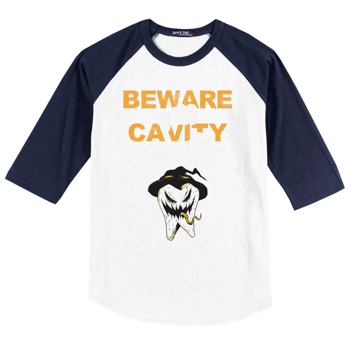 Beware Of The Cavity Monster Halloween Tooth Oral Hygiene Baseball Sleeve Shirt