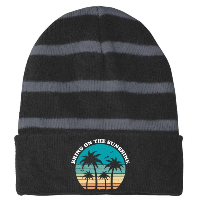 Bring On The Sunshine Retro Sunset Striped Beanie with Solid Band