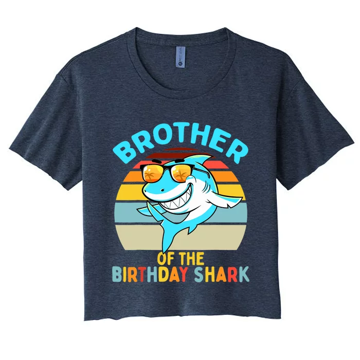 Brother of the Shark Birthday Matching Family Women's Crop Top Tee