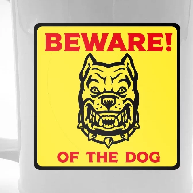 Beware Of The Dog Yellow Sign Front & Back Beer Stein