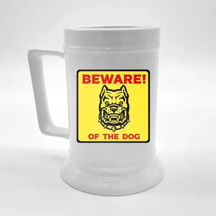 Beware Of The Dog Yellow Sign Front & Back Beer Stein