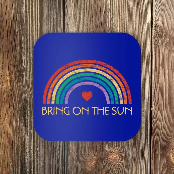 Bring On The Sun Cheerful Summer Sunshine Retro Rainbow Gift Coaster