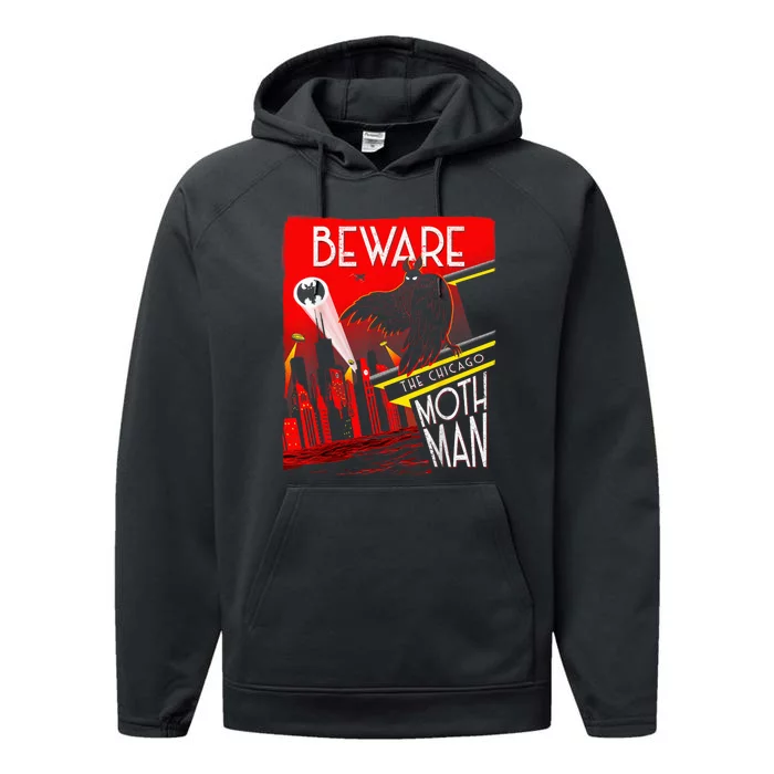 Beware Of The Chicago Mothman! Art Deco Pop Culture Cryptid Performance Fleece Hoodie