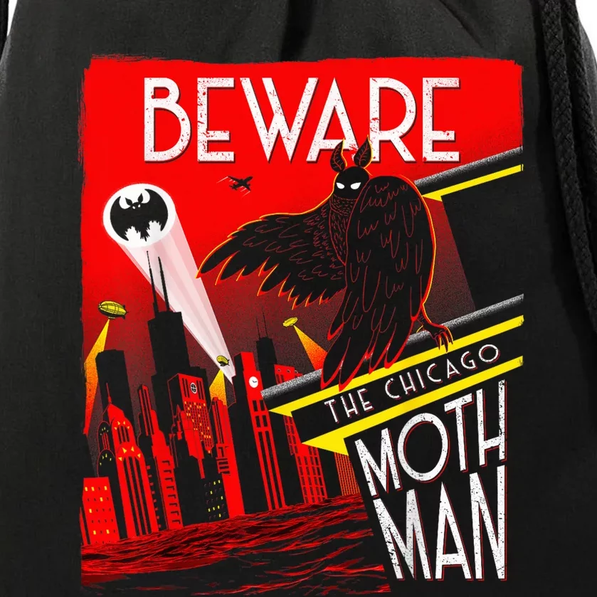 Beware Of The Chicago Mothman! Art Deco Pop Culture Cryptid Drawstring Bag