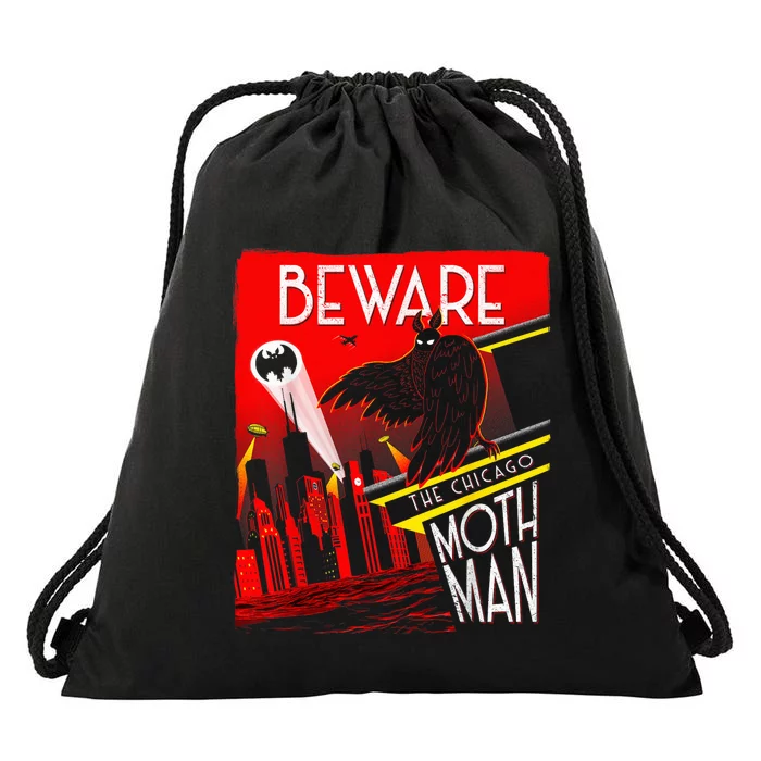 Beware Of The Chicago Mothman! Art Deco Pop Culture Cryptid Drawstring Bag