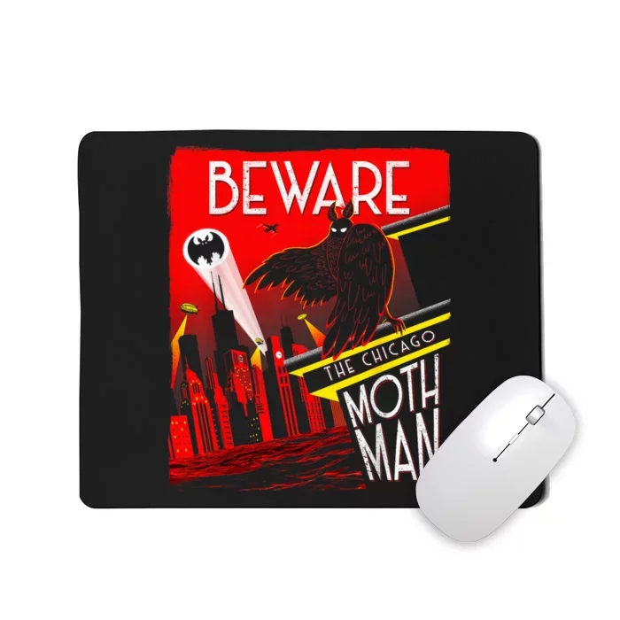 Beware Of The Chicago Mothman! Art Deco Pop Culture Cryptid Mousepad