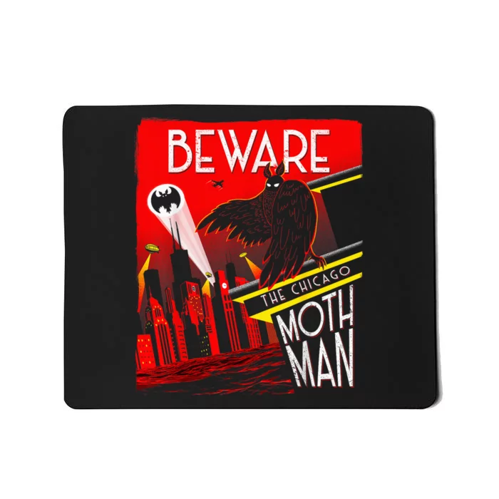 Beware Of The Chicago Mothman! Art Deco Pop Culture Cryptid Mousepad