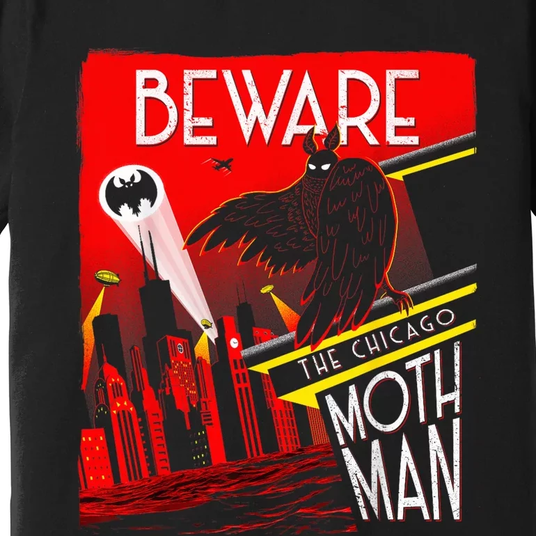 Beware Of The Chicago Mothman! Art Deco Pop Culture Cryptid Premium T-Shirt