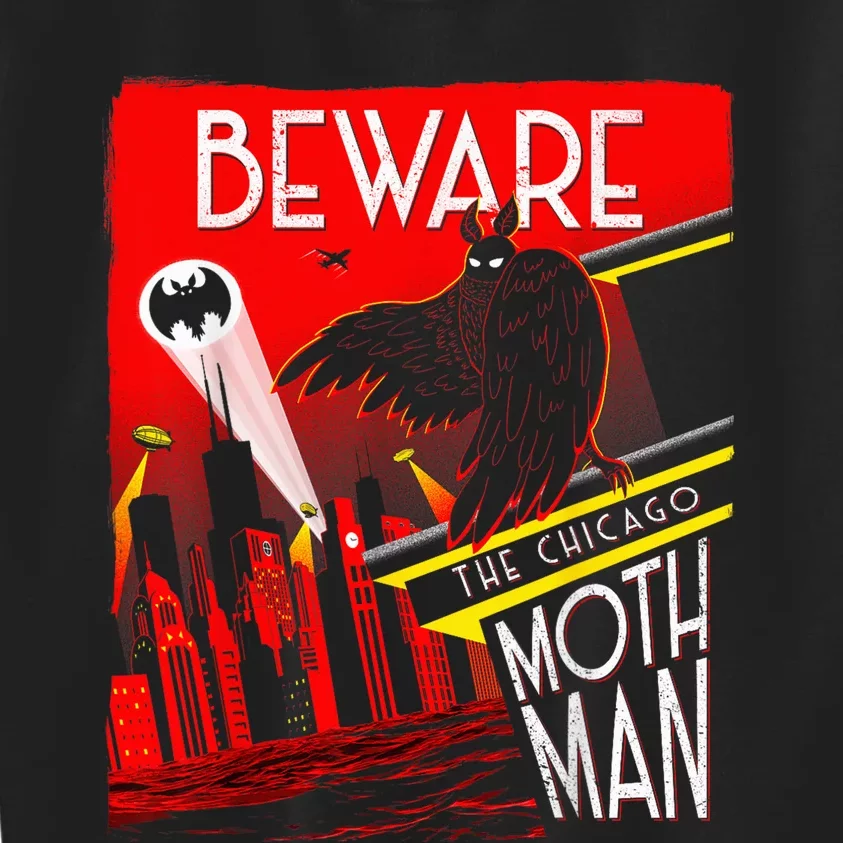 Beware Of The Chicago Mothman! Art Deco Pop Culture Cryptid Kids Sweatshirt