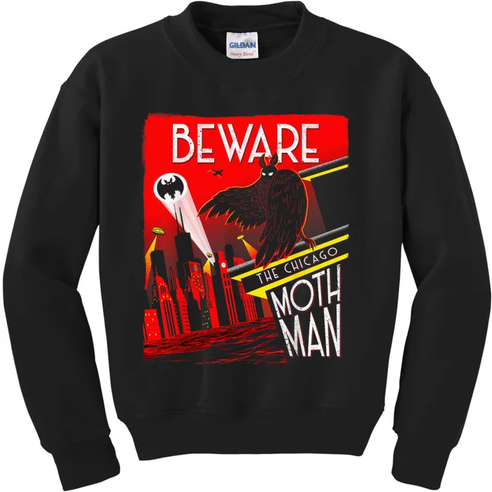 Beware Of The Chicago Mothman! Art Deco Pop Culture Cryptid Kids Sweatshirt