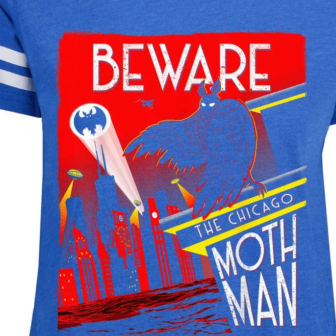 Beware Of The Chicago Mothman! Art Deco Pop Culture Cryptid Enza Ladies Jersey Football T-Shirt