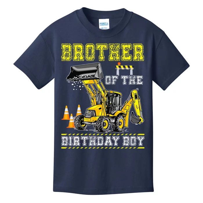 Brother Of The Birthday Excavator Bday Digger Builder Kids T-Shirt