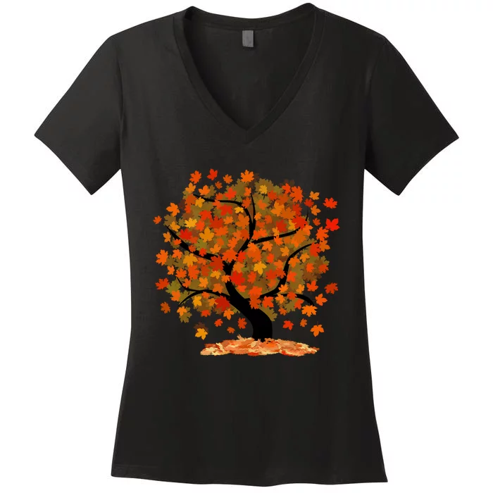 Beautiful Oak Tree Nature Thanksgiving Fall Autumn Women's V-Neck T-Shirt