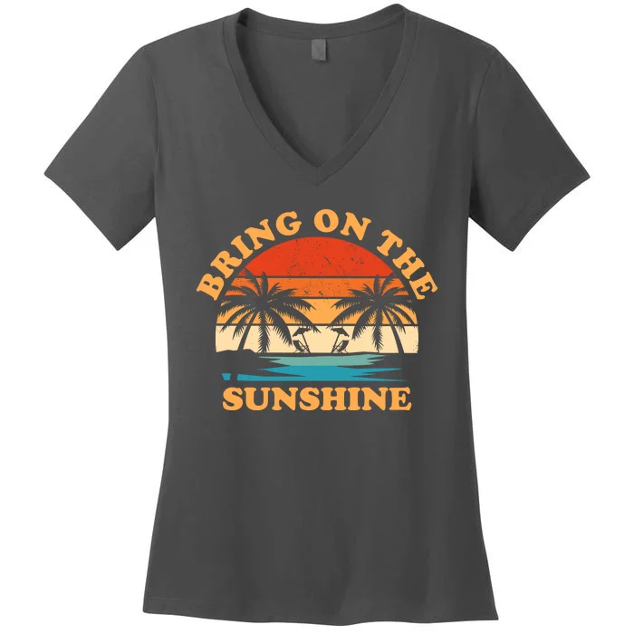 Bring On The Sunshine Retro Sunset Tropical Women's V-Neck T-Shirt