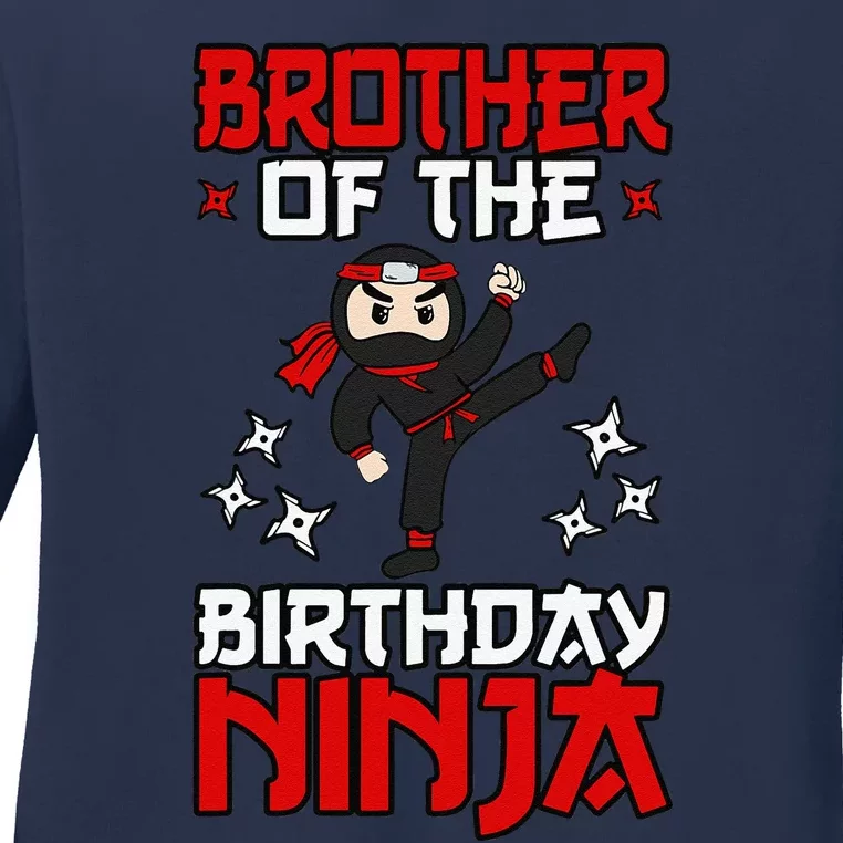 Brother Of The Birthday Ninja Shinobi Themed BDay Party Ladies Long Sleeve Shirt