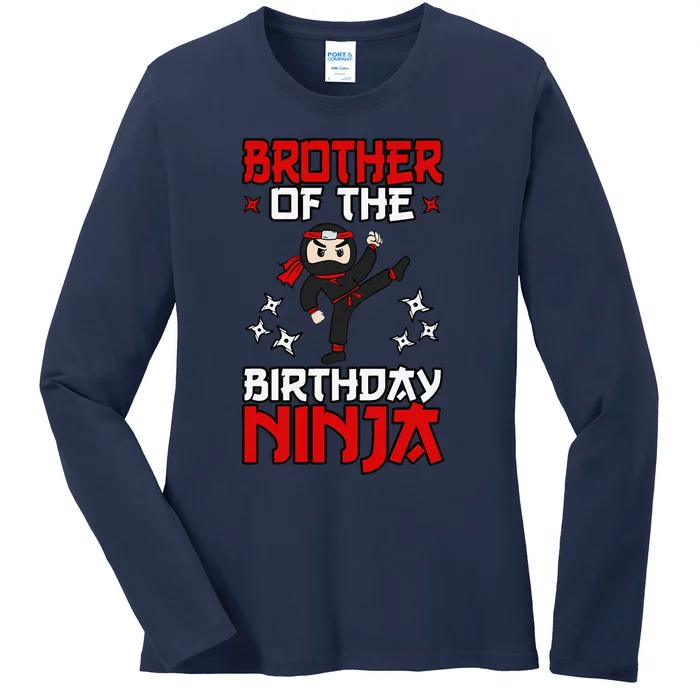 Brother Of The Birthday Ninja Shinobi Themed BDay Party Ladies Long Sleeve Shirt