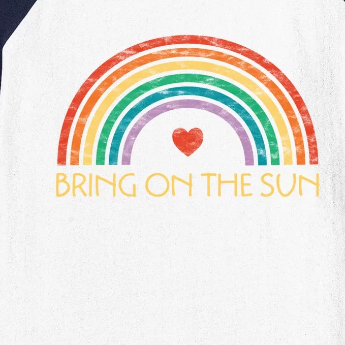 Bring On The Sun Cheerful Summer Sunshine Retro Rainbow Gift Baseball Sleeve Shirt