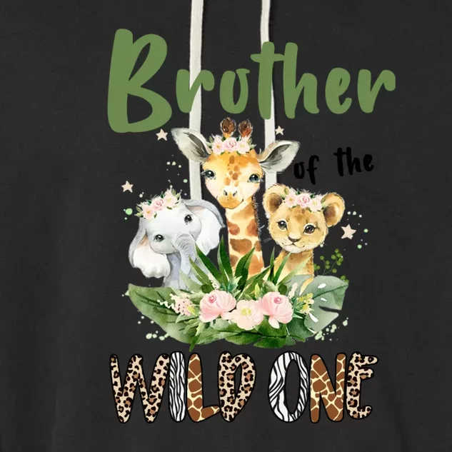 Brother Of The Wild One Zoo Theme Birthday Safari Jungle Animal Garment-Dyed Fleece Hoodie