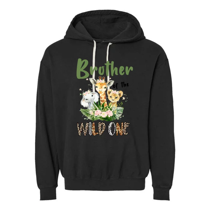 Brother Of The Wild One Zoo Theme Birthday Safari Jungle Animal Garment-Dyed Fleece Hoodie