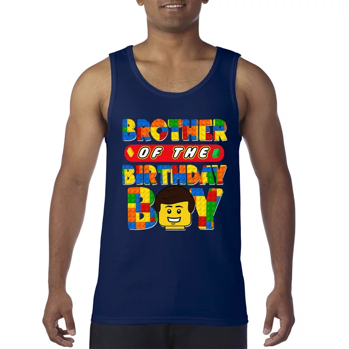 Brother Of The Birthday Boy Building Brick Family Matching Tank Top