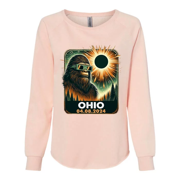 Bigfoot Ohio Total Solar Eclipse 2024 With Eclipse Glasses Womens California Wash Sweatshirt