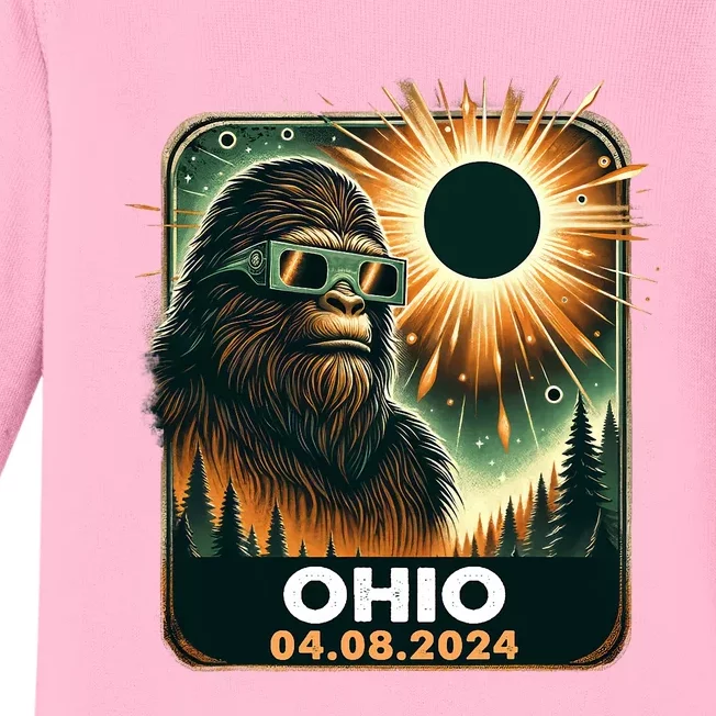 Bigfoot Ohio Total Solar Eclipse 2024 With Eclipse Glasses Baby Long Sleeve Bodysuit