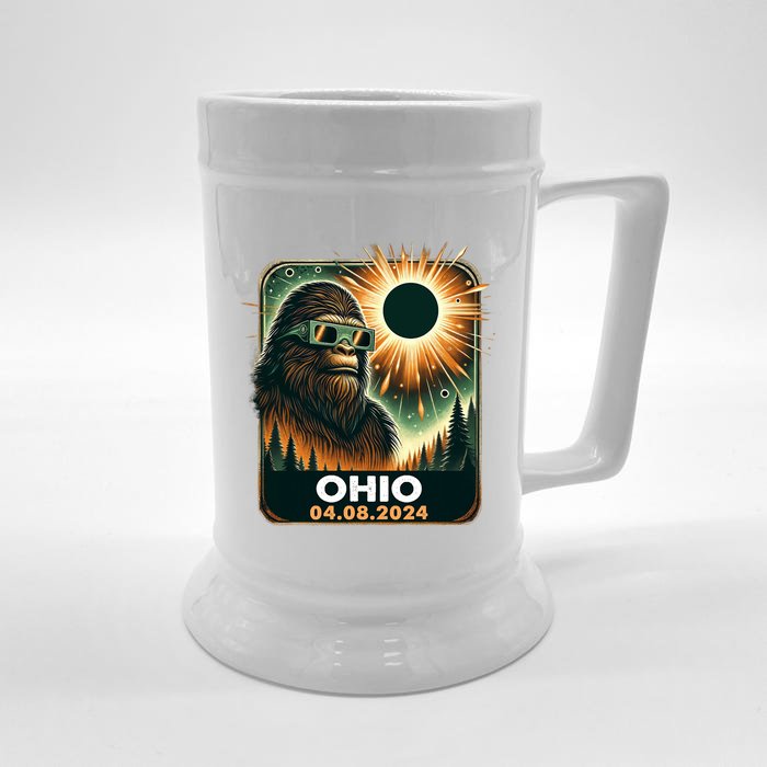 Bigfoot Ohio Total Solar Eclipse 2024 With Eclipse Glasses Front & Back Beer Stein