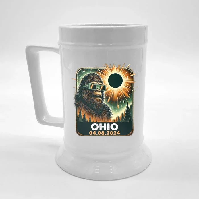 Bigfoot Ohio Total Solar Eclipse 2024 With Eclipse Glasses Front & Back Beer Stein